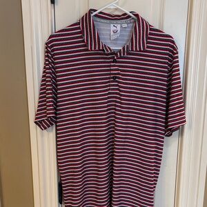 Men's Striped Polo Shirt - Red, White, and Black